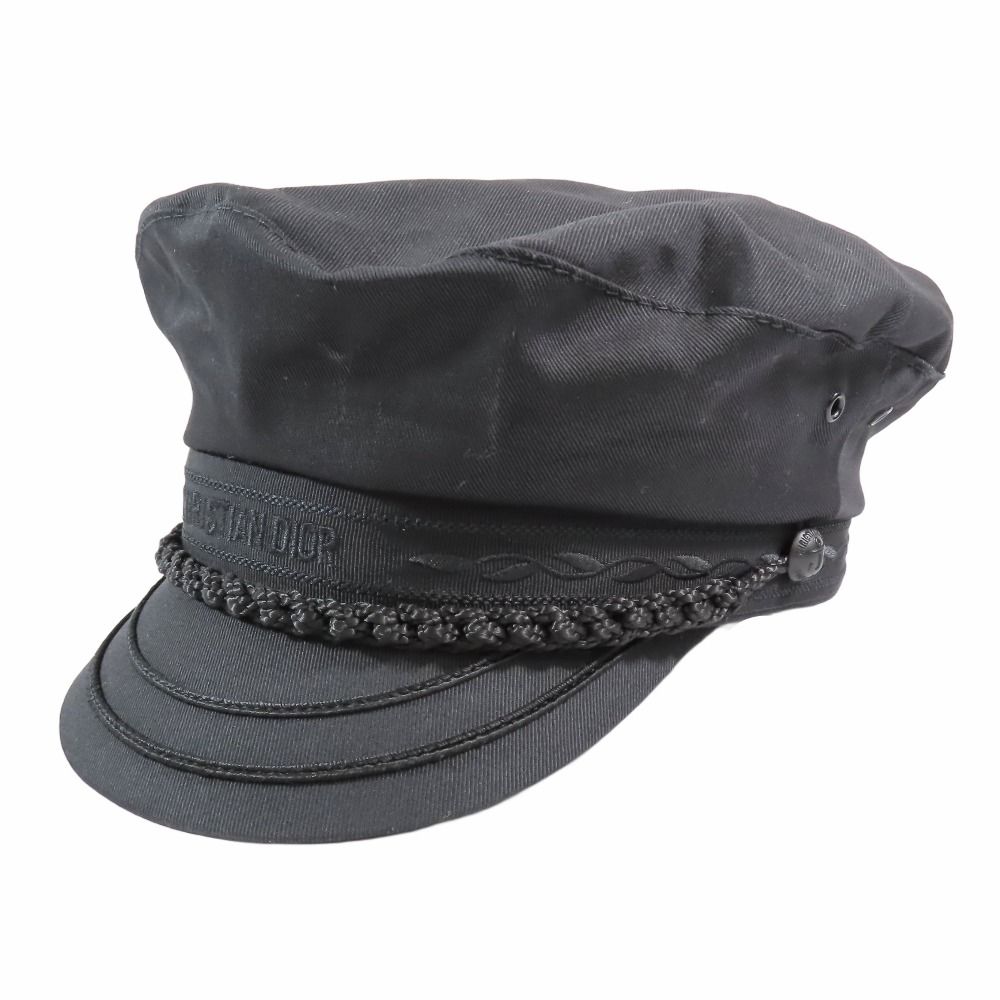 ♥ Christian Dior クリスチャンディオール GREEK FISHERMAN CAP キャスケット 帽子 ロゴ 刺繍 マリンキャップ 57 ブラック レディース 古着
