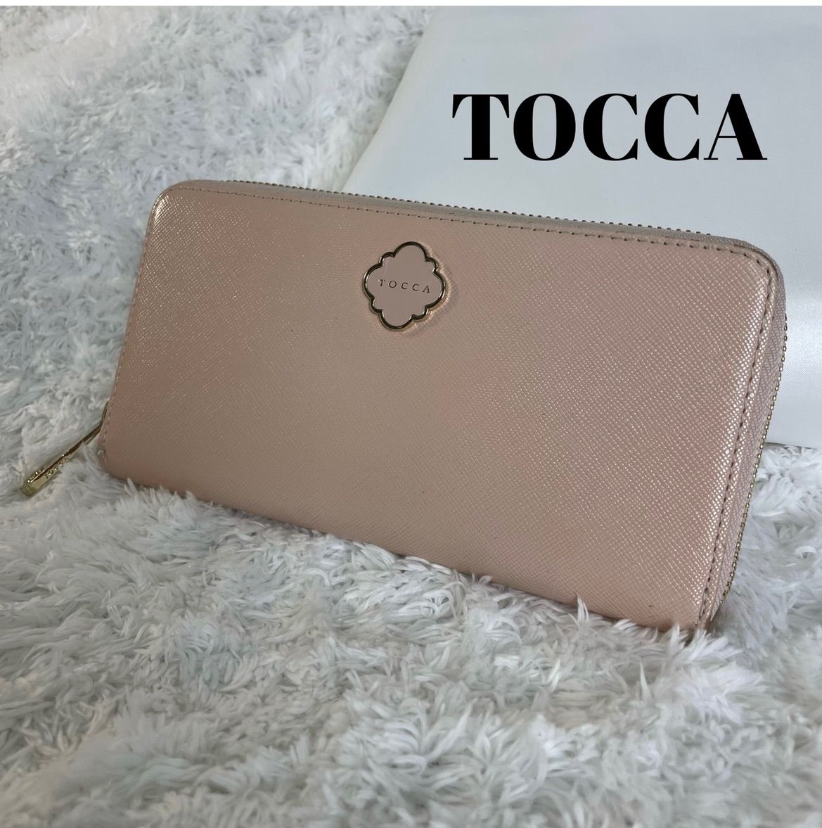 TOCCA トッカ 長財布 ラウンドジップ レザー ピンクベージュ - メルカリ