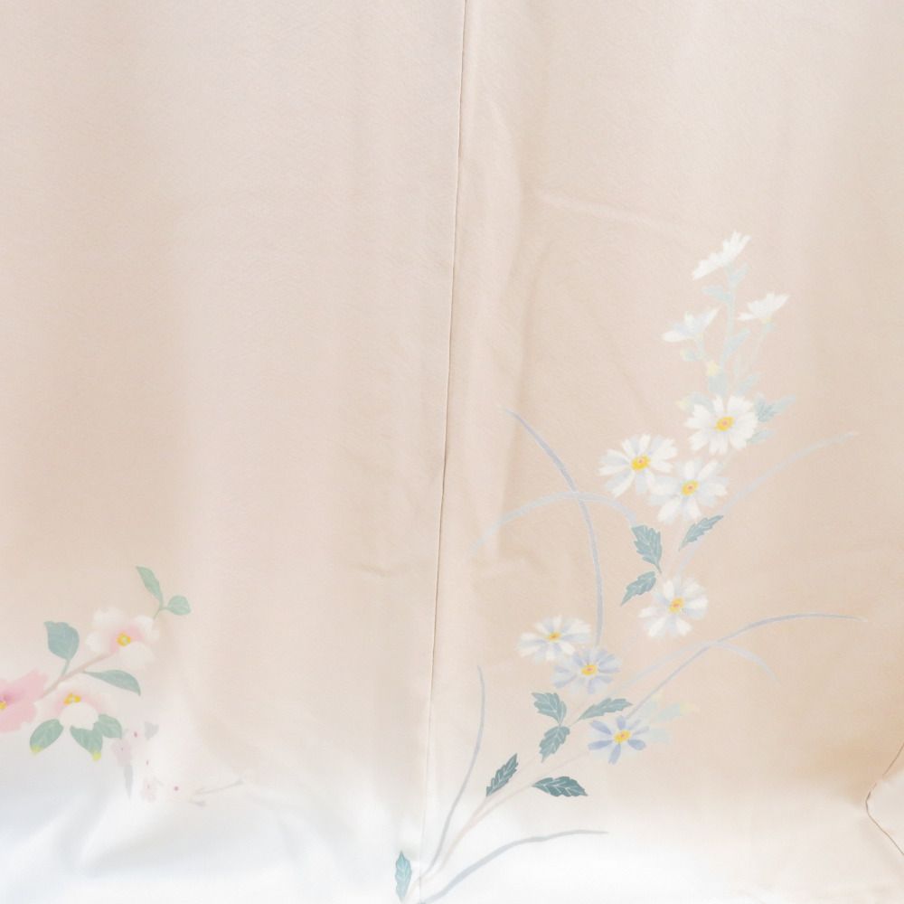 本加賀友禅 訪問着 河江真百美 枝花文様 灰薄紫色 作家物 落款入 正絹