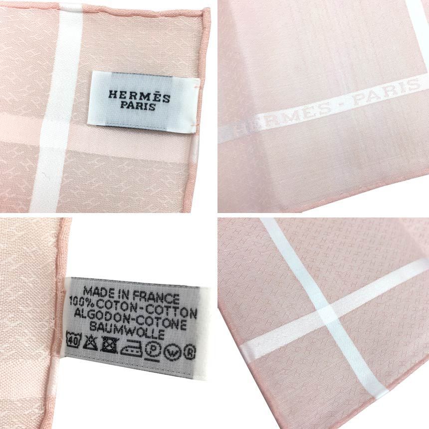 未使用 HERMES エルメス ハンカチ ジャカード H ピンク コットン