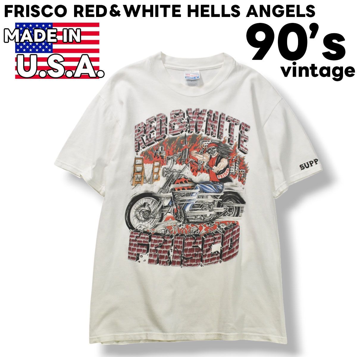 90sヴィンテージ USA製 ヘインズ Hanes BEEFY FRISCO RED＆WHITE HELLS