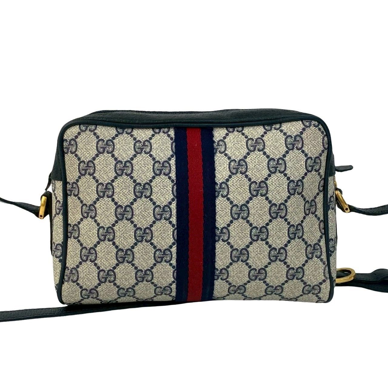 美品✨GUCCI ショルダーバッグ シェリー gg PVC 金具 ネイビーグレー 美品＊GUCCIショルダーバッグ ワンハンド gg金具 pvc シェリー