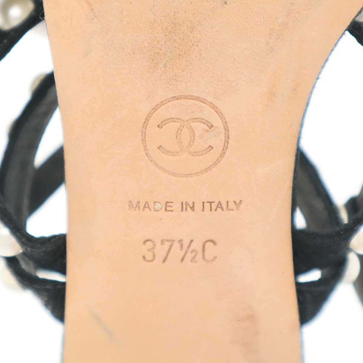 CHANEL シャネル サンダル 37C ブラック ストラップ付き パール装飾 CHANEL シャネル サンダル 37C ブラック ストラップ付き パール