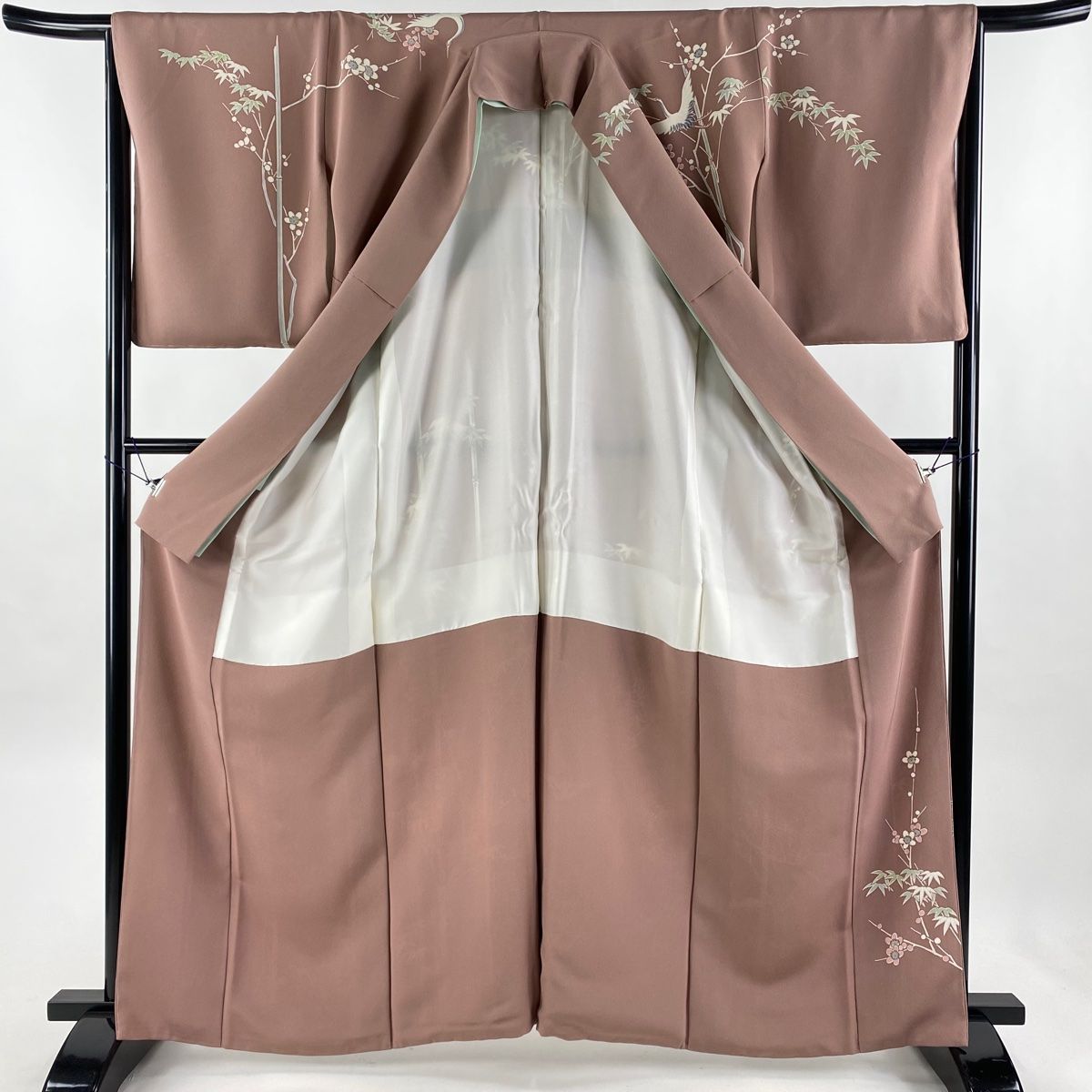 豪華絢爛綺麗身丈165cm裄丈68cm Gベージュ竹正絹訪問着袷広襟
