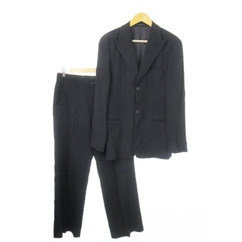 エンポリオアルマーニ EMPORIO ARMANI シングルスーツ セットアップ 2点セット テーラードジャケット 総裏地 スラックスパンツ シャドーストライプ 48 M 紺 ネイビー |AO7 GY11