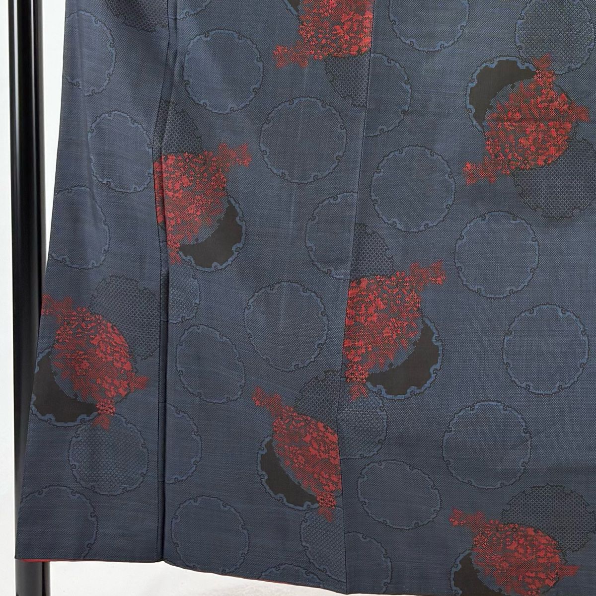 紬 身丈156.5cm 裄丈62cm S 袷 雪輪 草花 紺色 正絹 秀品