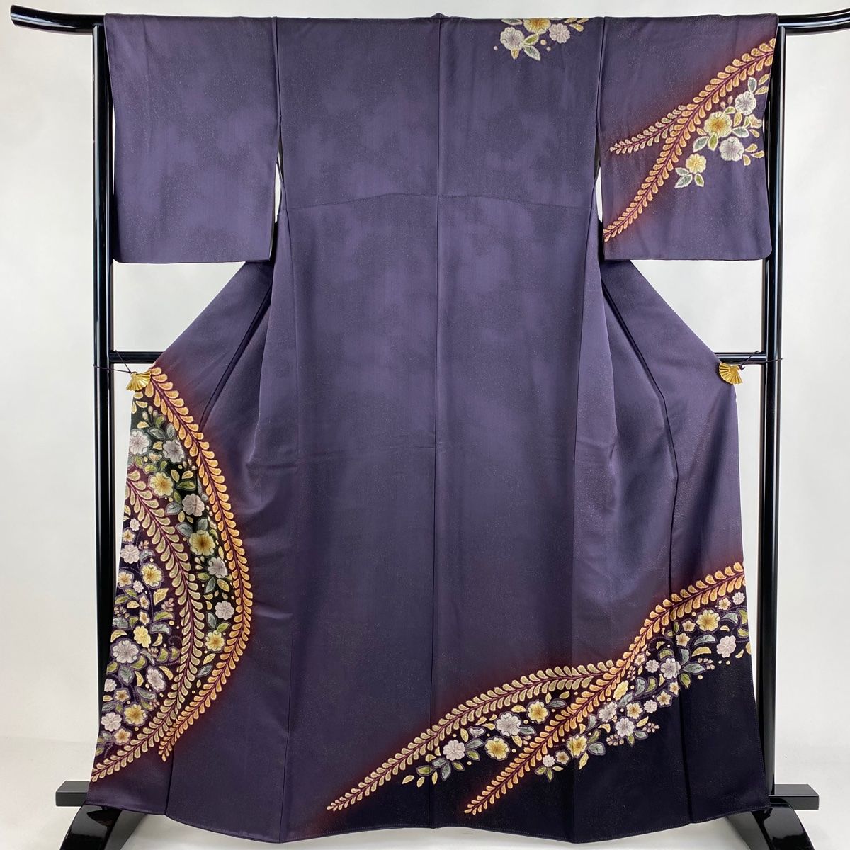 紬 身丈162cm 裄丈67cm M 袷 格子 茶色 正絹 美品 名品 【中古】（紬  