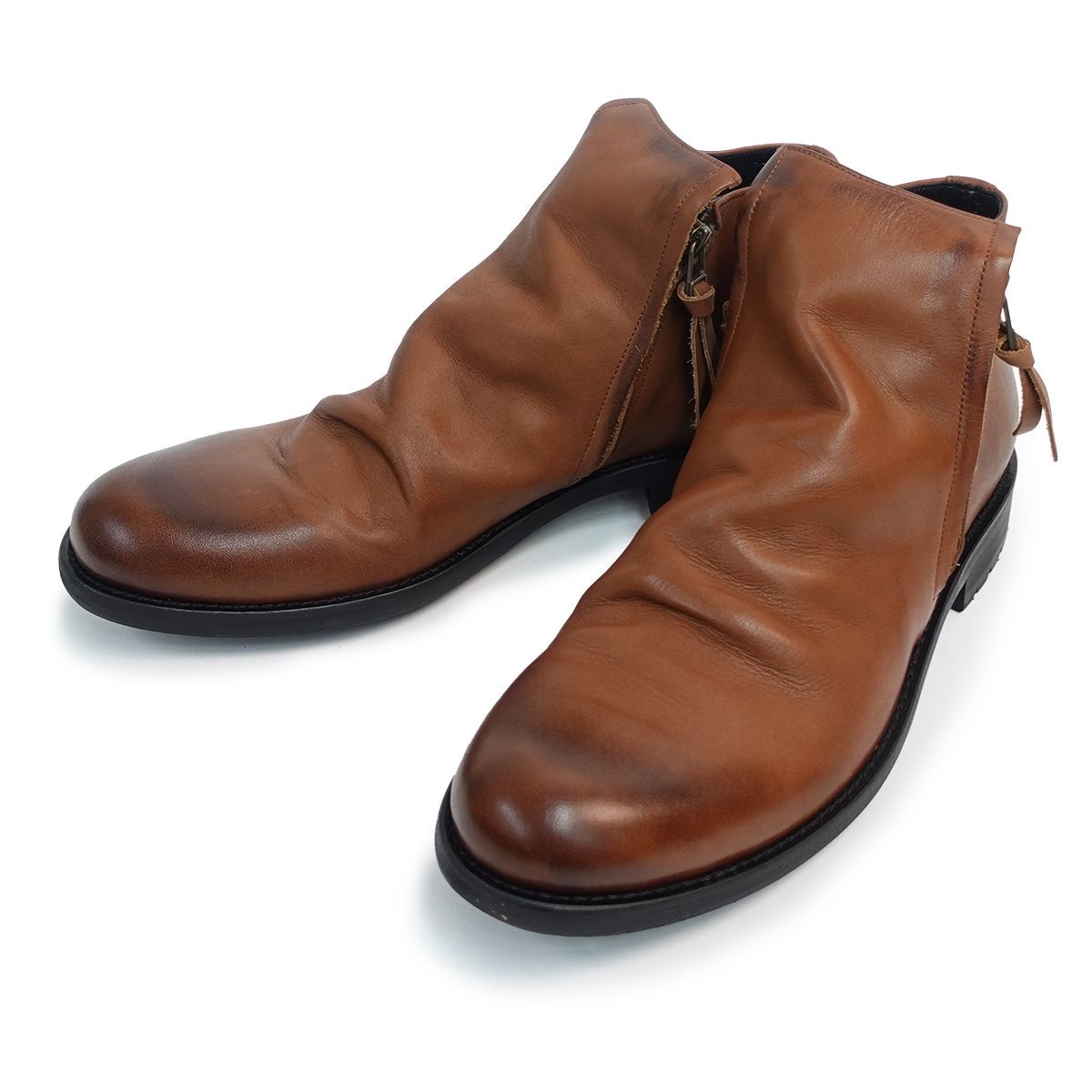 AGGレザーブーツ ARGIS ハイカット レザー ブーツ サイドジップ ブラウン 40 革