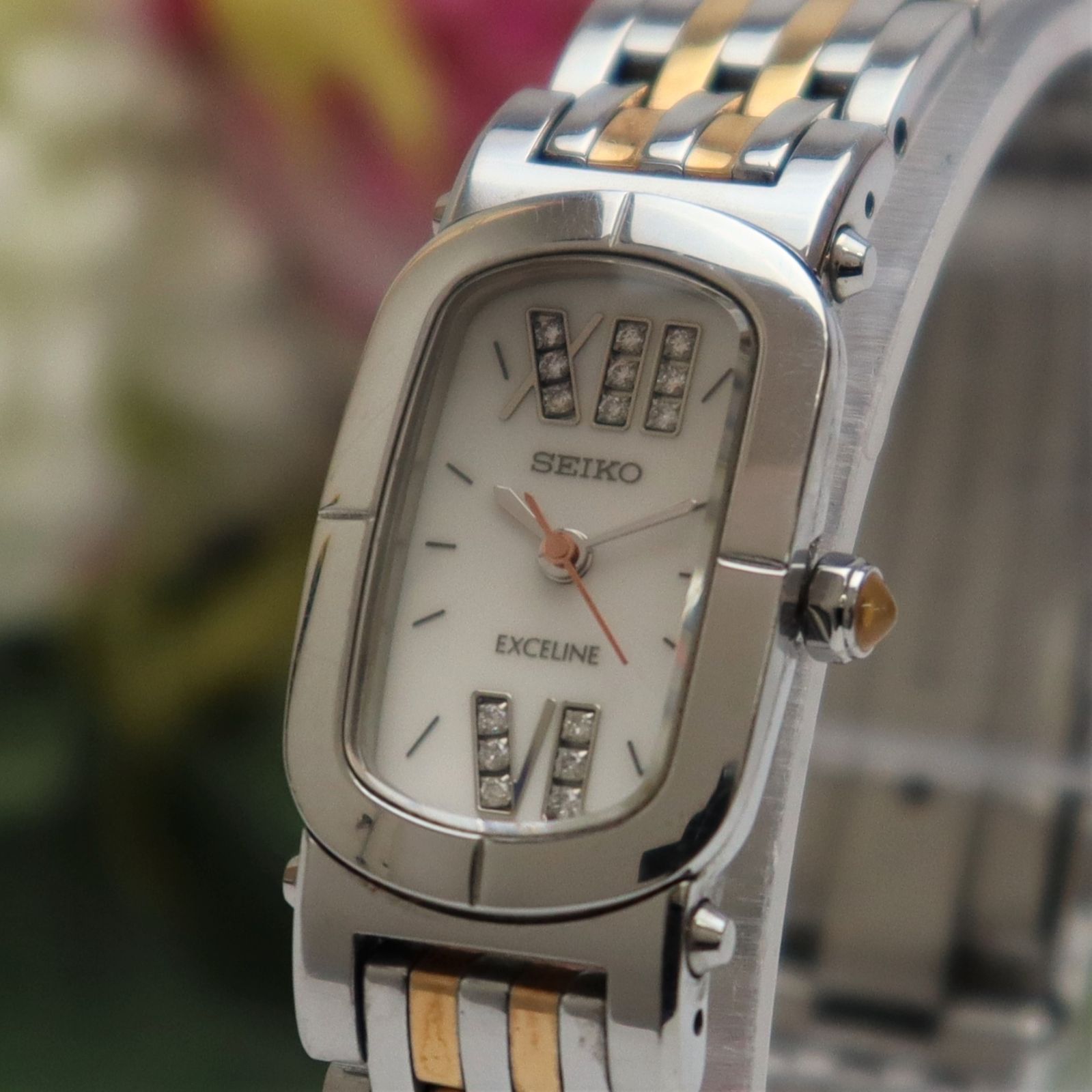 稼働 SEIKO EXCELINE 腕時計 SV925 シェル文字盤 レディース