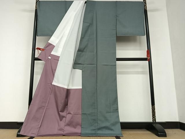 平和屋着物○上質な紬 色無地 錆鉄御納戸色 ロング丈 正絹 逸品