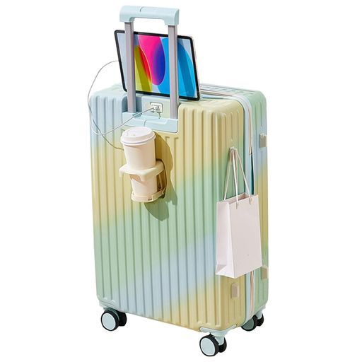 [BagRyo]キャリーケーススーツケースUSBポート付きキャリーバッグカップホルダー付きフック機能充電機能大型静音ダブルキャスター耐衝撃360度回転軽量修学泊まる旅行出張大容量(グリーン…