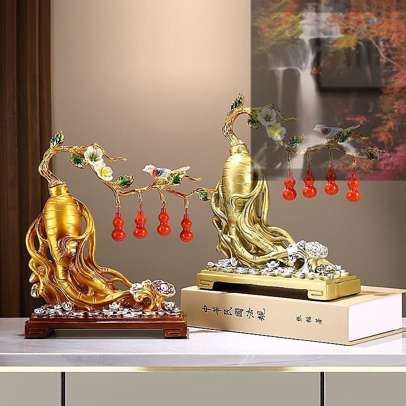 骨董 金色 天然瓢箪オブジェ 房付き 古い時代物開運金運