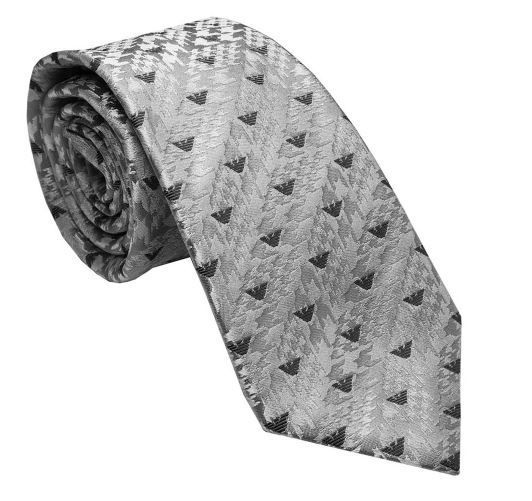 【新品】EMPORIO ARMANI エンポリオ アルマーニ ネクタイ メンズ 340075 2R603 00017 ARGENTO 幅7.5cm 送料無料 専用BOX 箱付き シルク100％ ギフト 人気 高級 ブランド  成人式 就職祝い 父の日 バレンタ