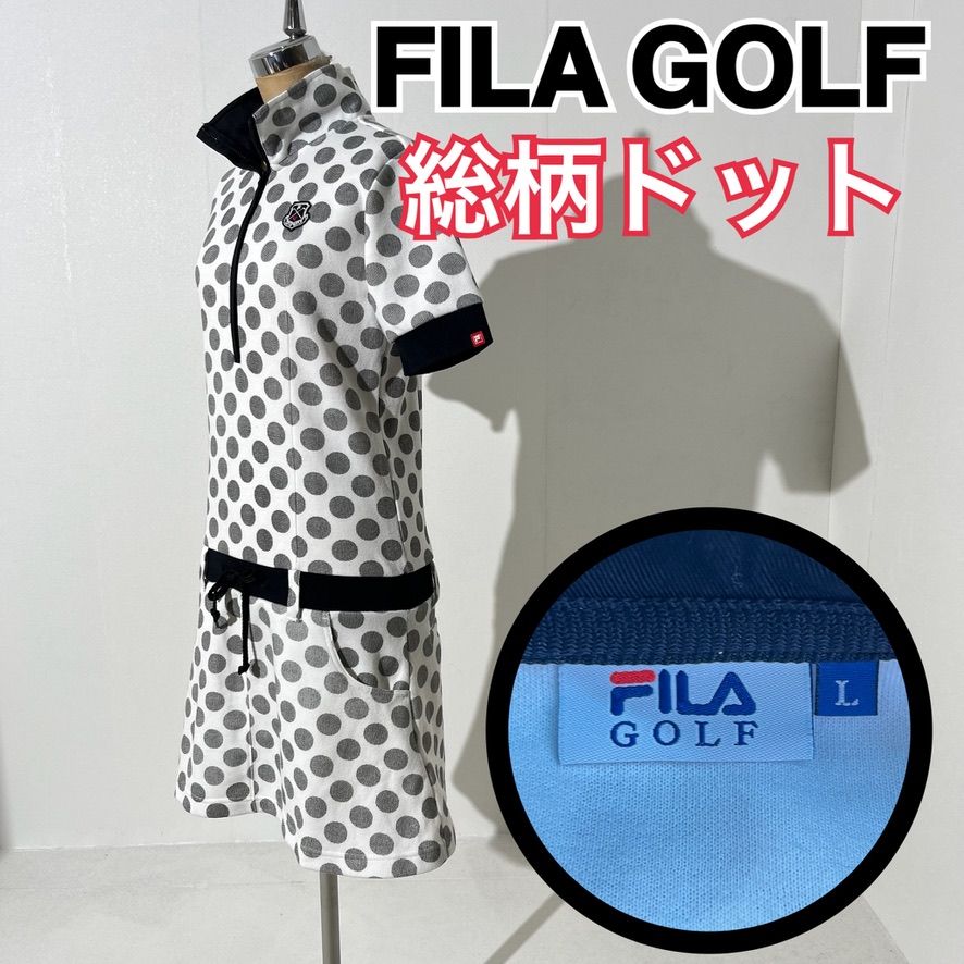 『スポーティ』FILA フィラ ドット ワンピース 胸元ロゴ ホワイト L SS D7