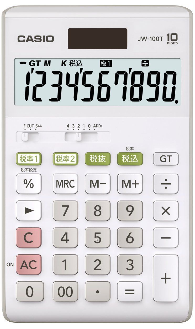 カシオ スタンダード電卓 W税率設定・税計算 ジャストタイプ 10桁 JW-100T-N ホワイト [10桁]
