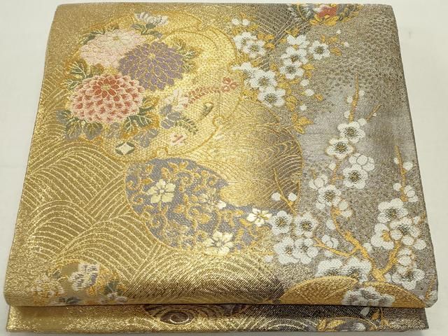 平和屋着物◎六通柄袋帯 唐織 雪輪吉祥花文 金銀糸 正絹 逸品