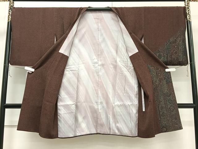 平和屋着物＃道行コート 紬地 吉祥間道 ロング丈 正絹 逸品 CAAT5944id