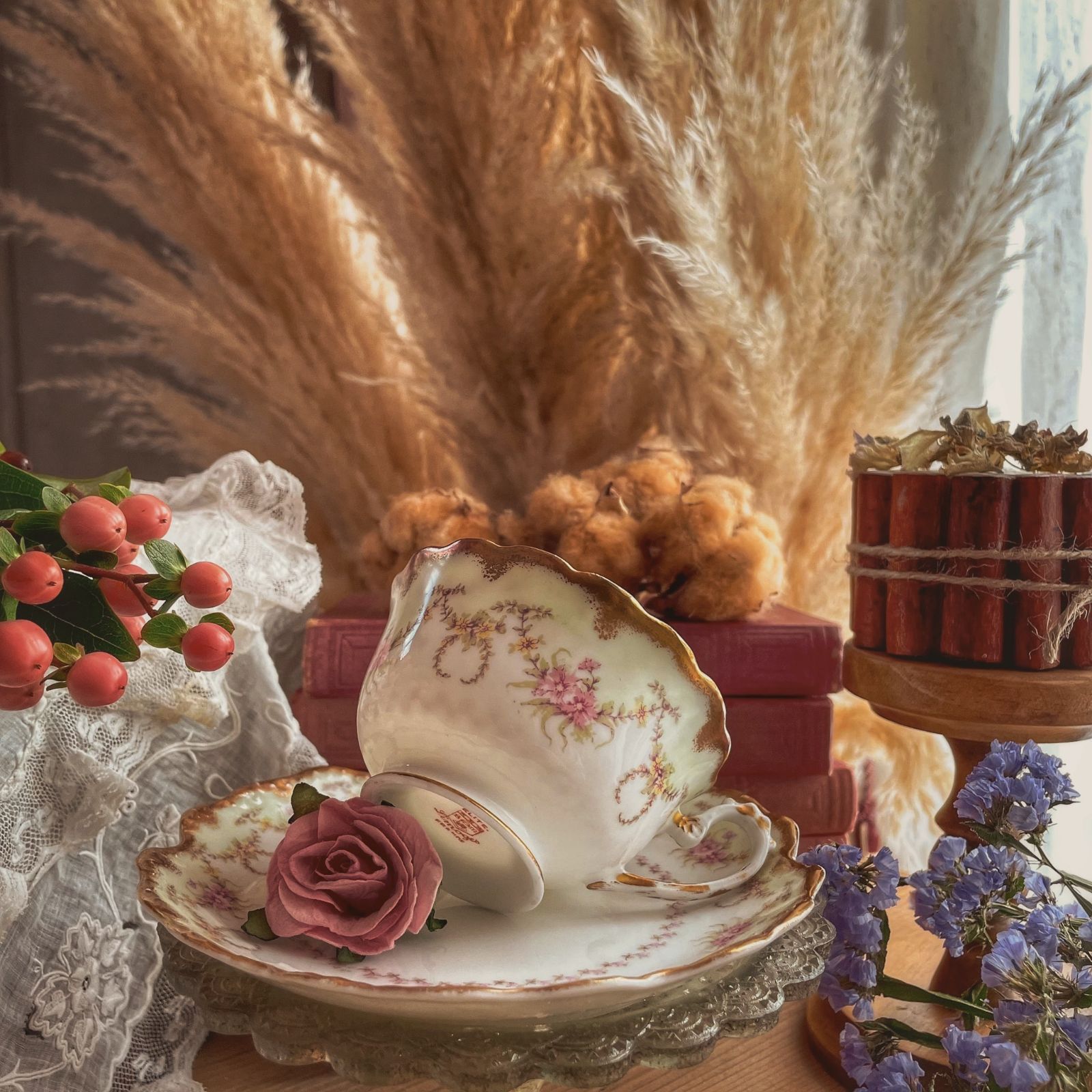 リモージュ グリザンテーム柄C&S フランスアンティーク コーヒーカップ