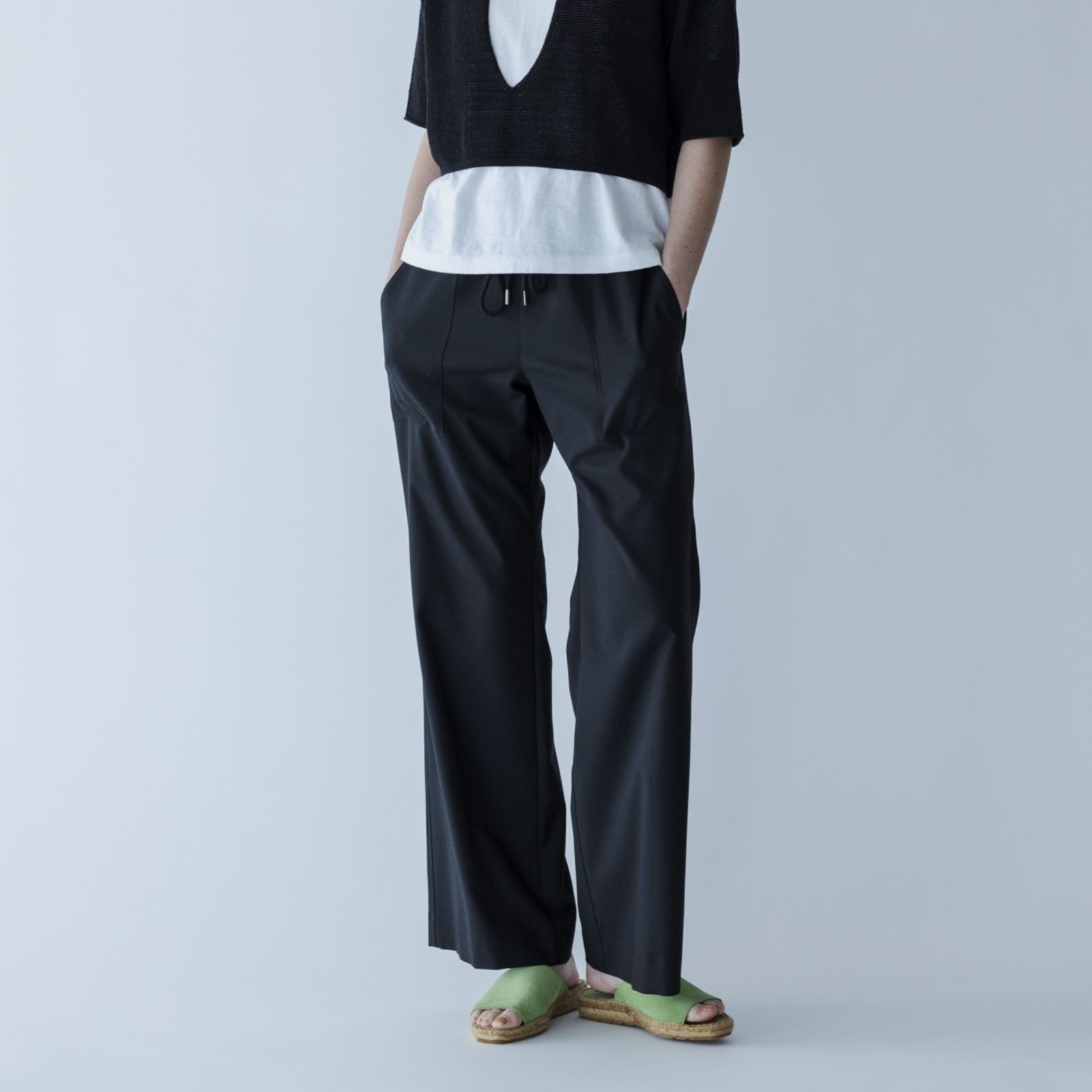 5月下旬発送予定 MEYAME メヤメ COMFORTABLE DRAWCORD PANTS BLACK コンフォータブル ドローコード パンツ スラックス