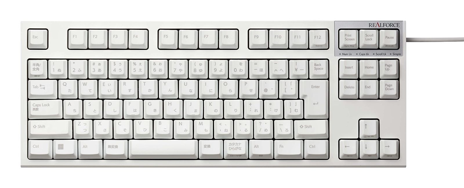 【人気商品】45g 日本語配列 テンキーレス 有線 ホワイト 標準スイッチ キーボード R3SC41 R3S REALFORCE