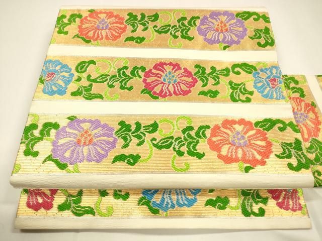 平和屋着物 龍村美術織物 たつむら 九寸名古屋帯 唐織 彫金唐花文 金銀糸 正絹 DAAY8248cm