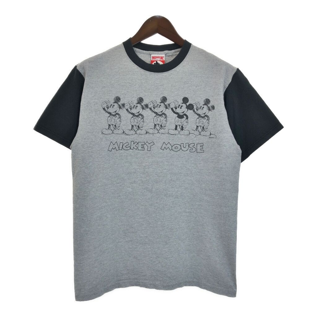 00年代 USA製 Disney ディズニー ミッキーマウス 半袖Ｔシャツ キャラクター グレー (メンズ L) 中古 古着 T3921