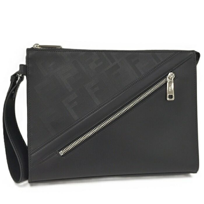 FENDI クラッチバッグ セカンドバッグ ズッカ レザー ブラック