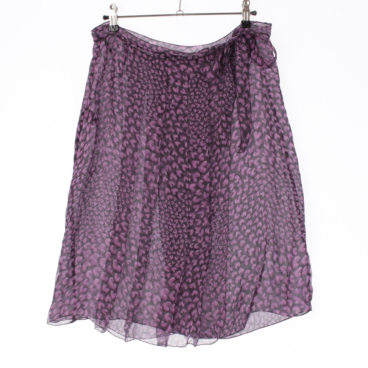 プラダ 2000SS シルク アーカイブ ハート柄 リボン シースルー 巻き スカート ボトムス パープル ブラック 40