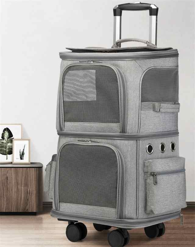 キャリーバッグ犬ペットキャリーケース2匹メッシュ小型犬リュックキャリーバッグキャスター付き犬猫2層中型犬