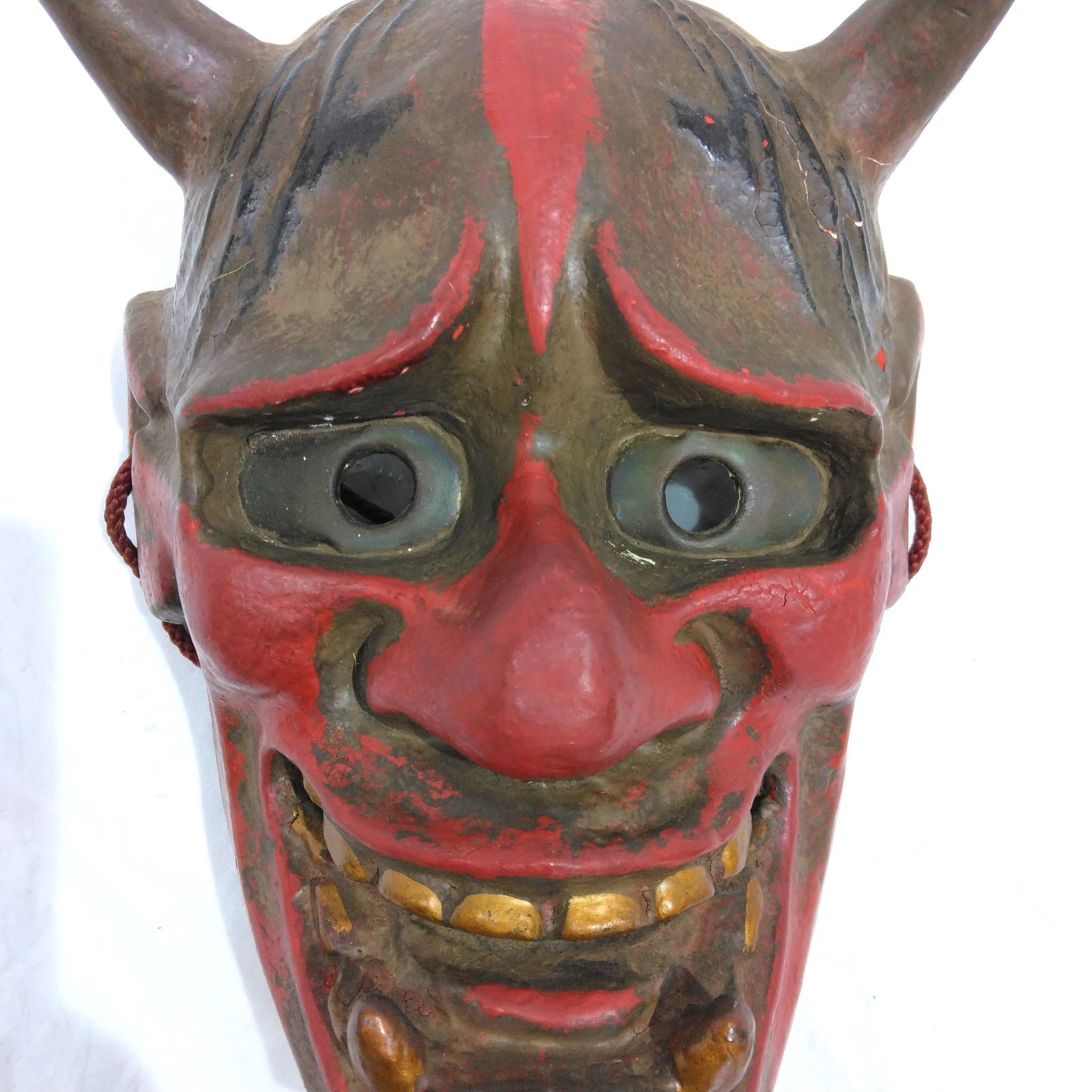鬼面 赤鬼 般若面 面具 民芸品 アンティーク 壁掛け A275 - メルカリ 