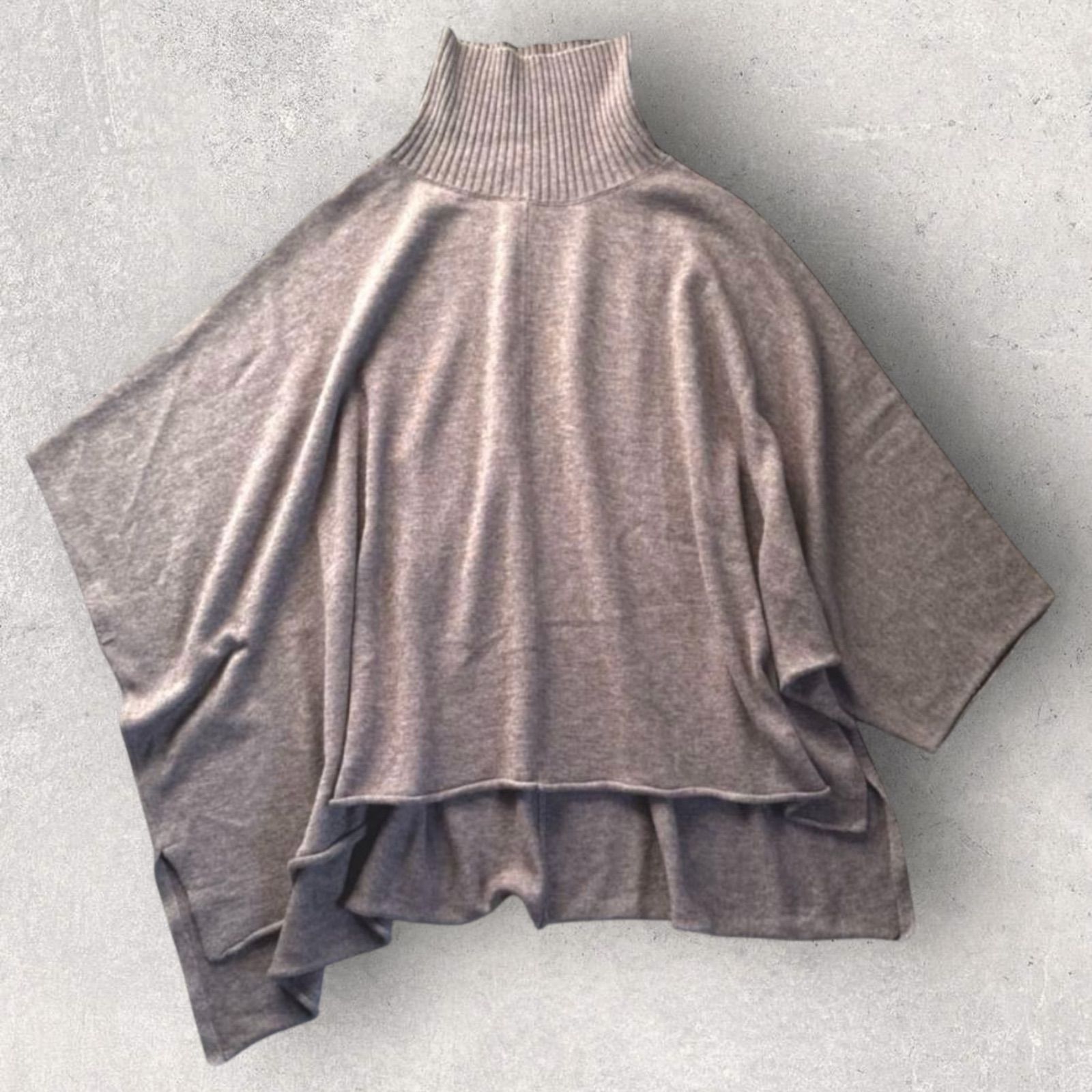 ミズイロインド ウール混 デザインニット 7分袖 タートル ブラウン