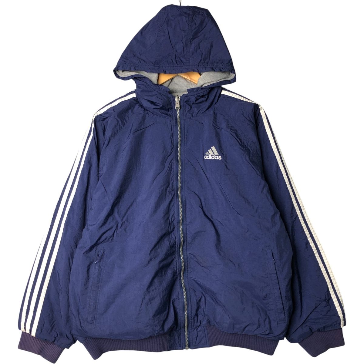 古着 90年代 アディダス adidas リバーシブル バックロゴ 中綿パーカー パファージャケット メンズL相当 ヴィンテージ|eaa582554