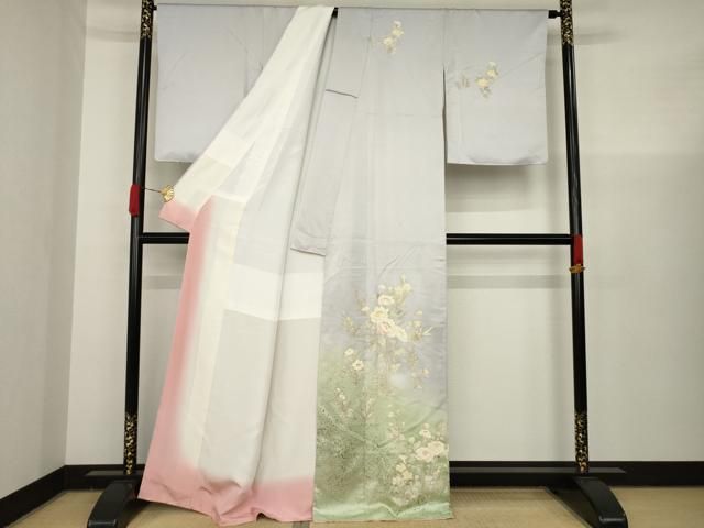 訪問着　染め　枝垂れ梅　菊　水色系　ゆったりサイズ　未使用 訪問着 染め 枝垂れ梅 菊 水色系 ゆったりサイズ 未使用 特選