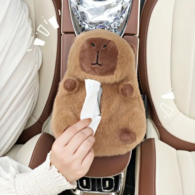 カピバラのぬいぐるみカートゥーンカー ティッシュボックス、カピバラクリエイティブペーパーボックス、かわいいぬいぐるみアームレストボックス、ティッシュストレージバッグチェアバ