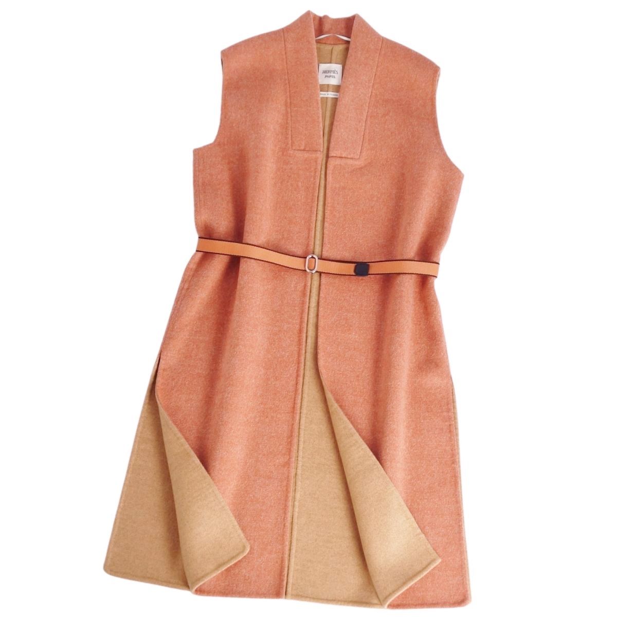 極美品 エルメス HERMES コート ロングジレ ノースリーブ カシミヤ