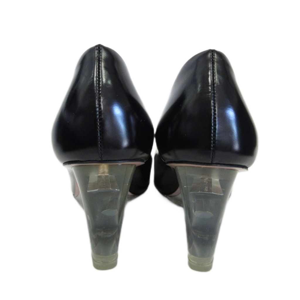 PRADA ブラック スエード オープントゥパンプス プラダ PRADA 極美品 クリアヒール パンプス オープントゥ