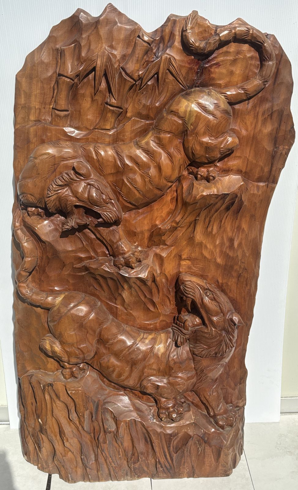 木彫り衝立 虎と竹の木彫り 衝立 パーテーション