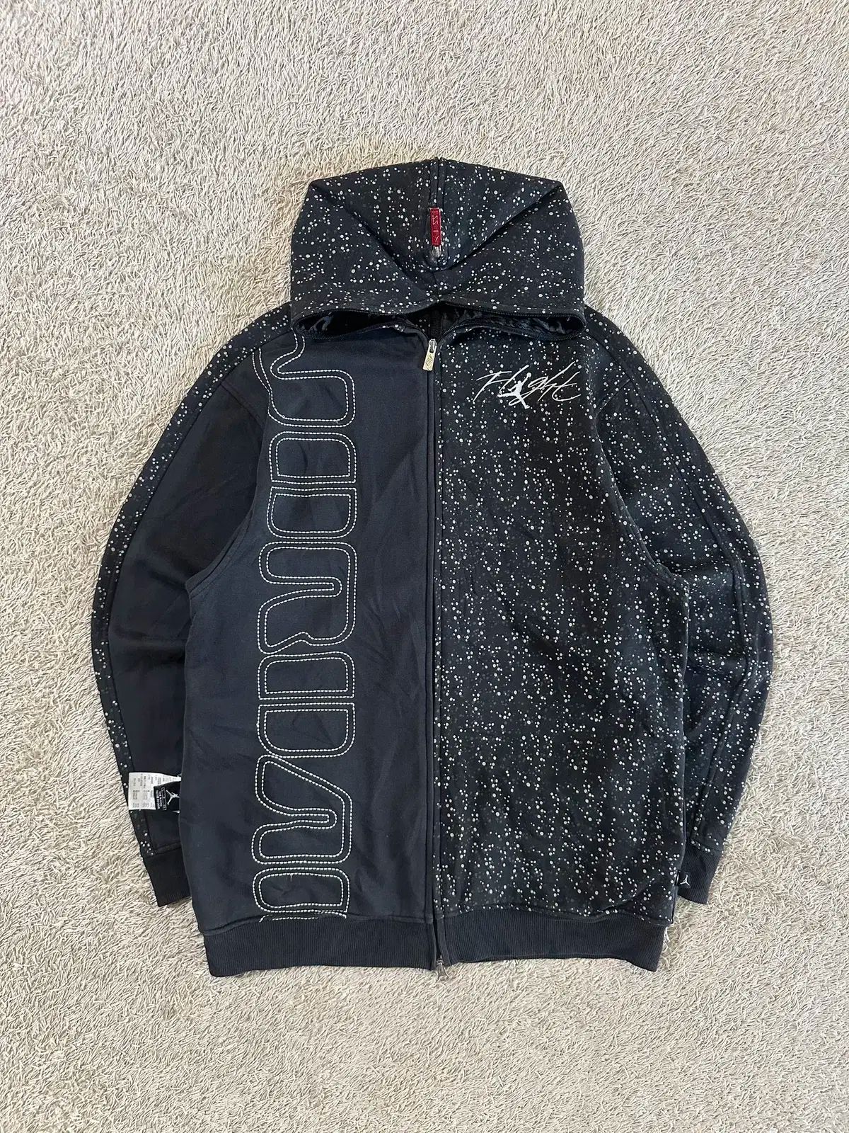 M 00s Nike(ナイキ） エアー ジョーダン フライト ジップライン パターン フード付き ジップアップパーカー 黒