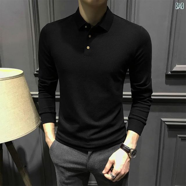 XL メンズ ファッション 服 男性用 オシャレ シンプル 大人 かっこいい 大きいサイズ ストリート 紳士服 厚手 長袖 ポロシャツ スリム ビジネス シャツ T 重ね着 トップス