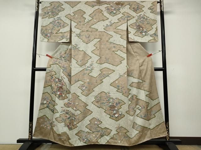 平和屋着物●訪問着　紬地　流水鴛鴦文　金彩　正絹　逸品　CABE7176ut 平和屋着物○訪問着 絞り 流水風景草花文 金彩 正絹 逸品 CAAZ2627ut