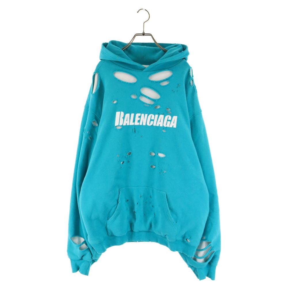 BALENCIAGA (バレンシアガ) 21SS Caps Destroyed Hoodie キャップス デストロイド フーディ プルオーバーパーカー  ダメージ加工 659403 TKVB6 ブルー - メルカリ