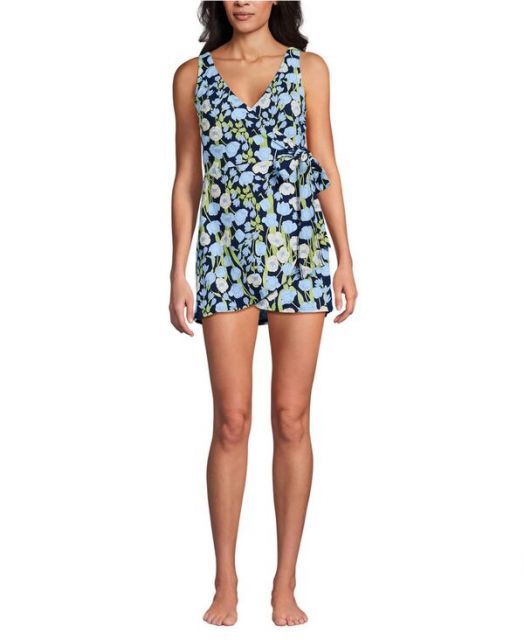 送料無料 ランズエンド レディース ワンピース トップス Women s Side Tie Mini Swim Dress Swimsuit Deep sea navy poetic floral