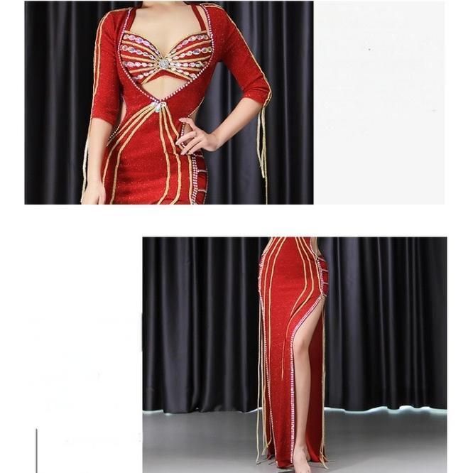 衝撃価格！ ♥ 新款 ベリーダンス サイーディ オリエンタル衣装 セットアップ オーダーメイド レッド 賞賛される