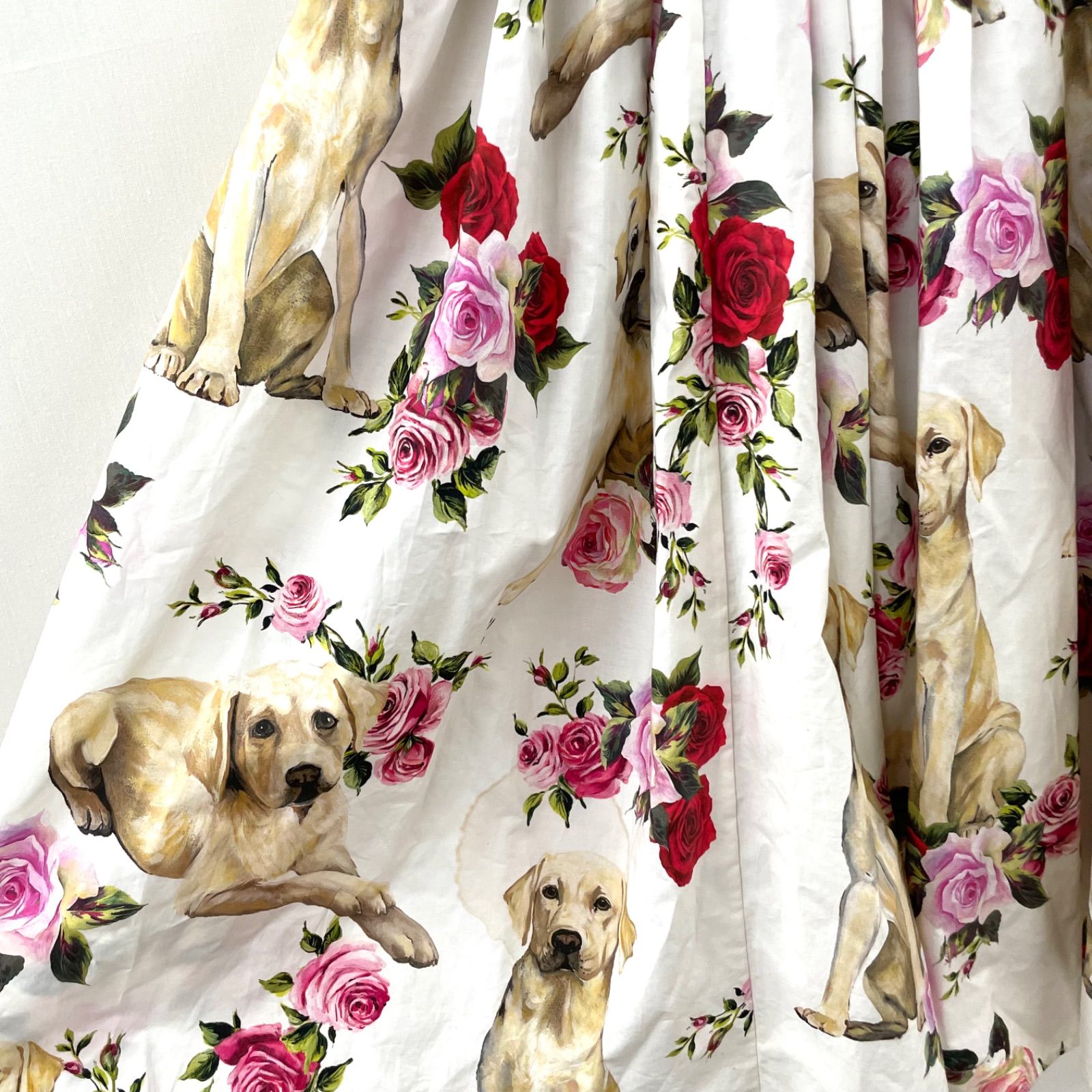 イタリア製 DOLCE-GABBANA スカート 42 花柄 ゴールデンレトリバー ドルチェアンドガッバーナ ドルガバ 総柄 プリーツスカート レディース Ladies MADE IN ITALY