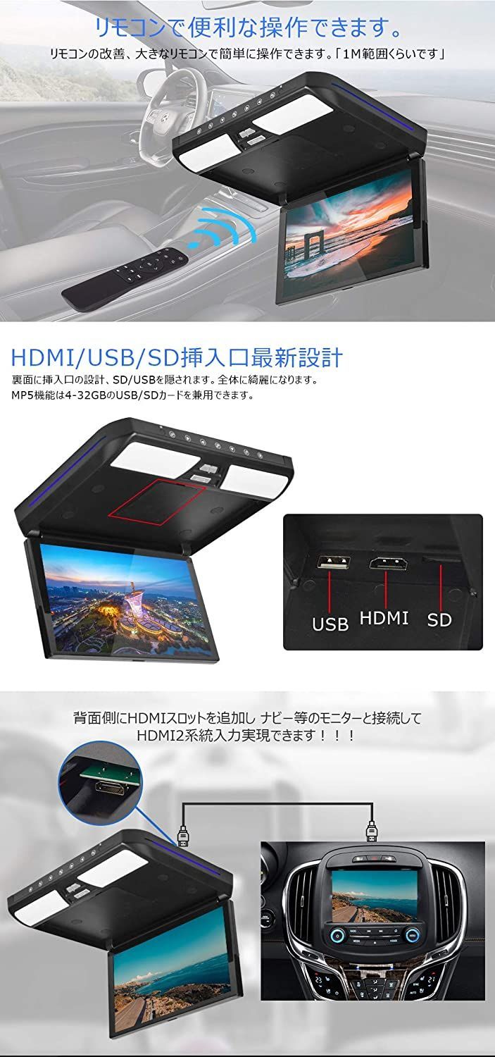 新品再入荷11.6 インチ フリップダウン モニター SD USB HDMI 機能付 パーツ
