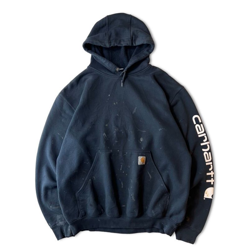 雰囲気系 CARHARTT 袖プリント スウェット フード パーカー M