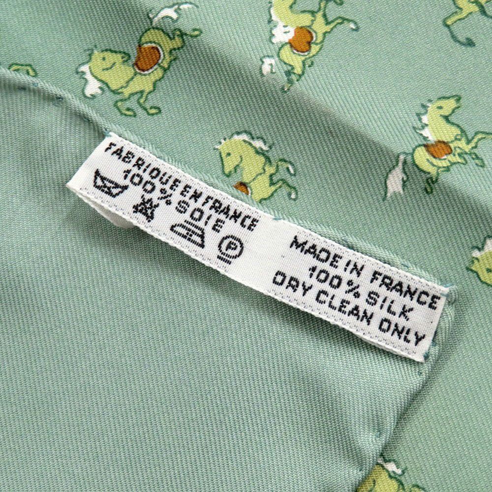 美品 エルメス カレ45 プチカレ 馬 シルク グリーン スカーフ 0821  