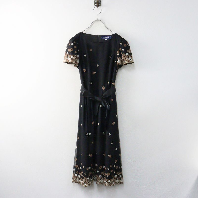 2025SS エムズグレイシー M S GRACY 小花刺繍チュールワンピース 38 ┃ブラック タック フ ドレ 2400014615166