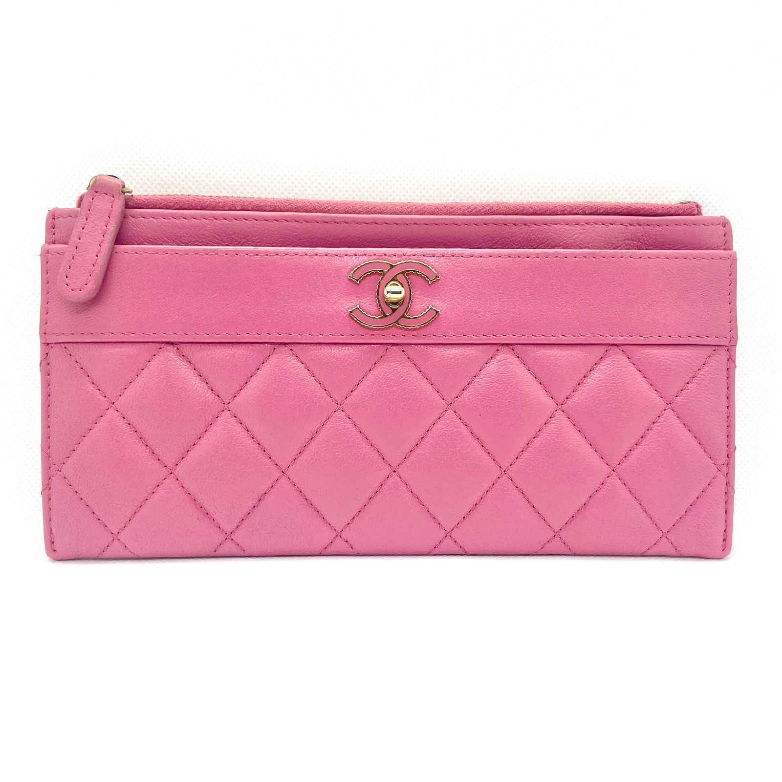超極美品 CHANEL マトラッセ ラムスキン 長財布 ピンク