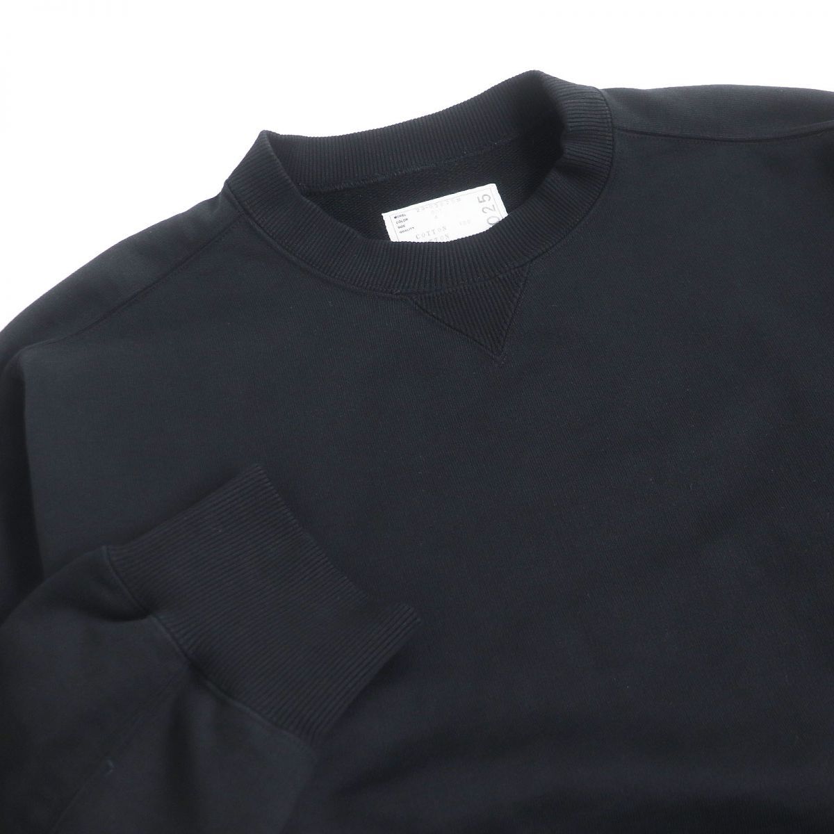 美品□23SS sacai/サカイ 23-03025M 無地 Sweat Jersey Pullover コットン100％ 長袖 スウェットシャツ/トレーナー 黒 4 日本製 正規品